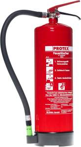 Protex – Schaum-Feuerlöscher SD6 E – 6 Liter – fluorfrei – für die Brandklassen A und B – Zertifiziert nach DIN EN 3 – 11 kg – mit praktischer Halterung – mit Prüfplakette – Made in EU