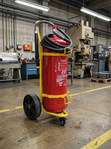 Preview: MBS FIRE (MBK) 50l Schaum Dauerdruck Feuerlöscher fahrbar DIN EN 1866