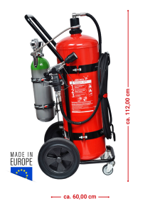 Preview: Jockel 50L fluorfrei Schaum-Feuerlöscher fahrbar mit 10m Schlauch inkl. Plakette