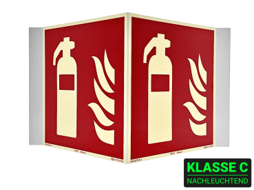 KNS Klasse C-Winkelschild Feuerlöscher 15 x 15 cm, stark langnachleuchtend, Kunststoff