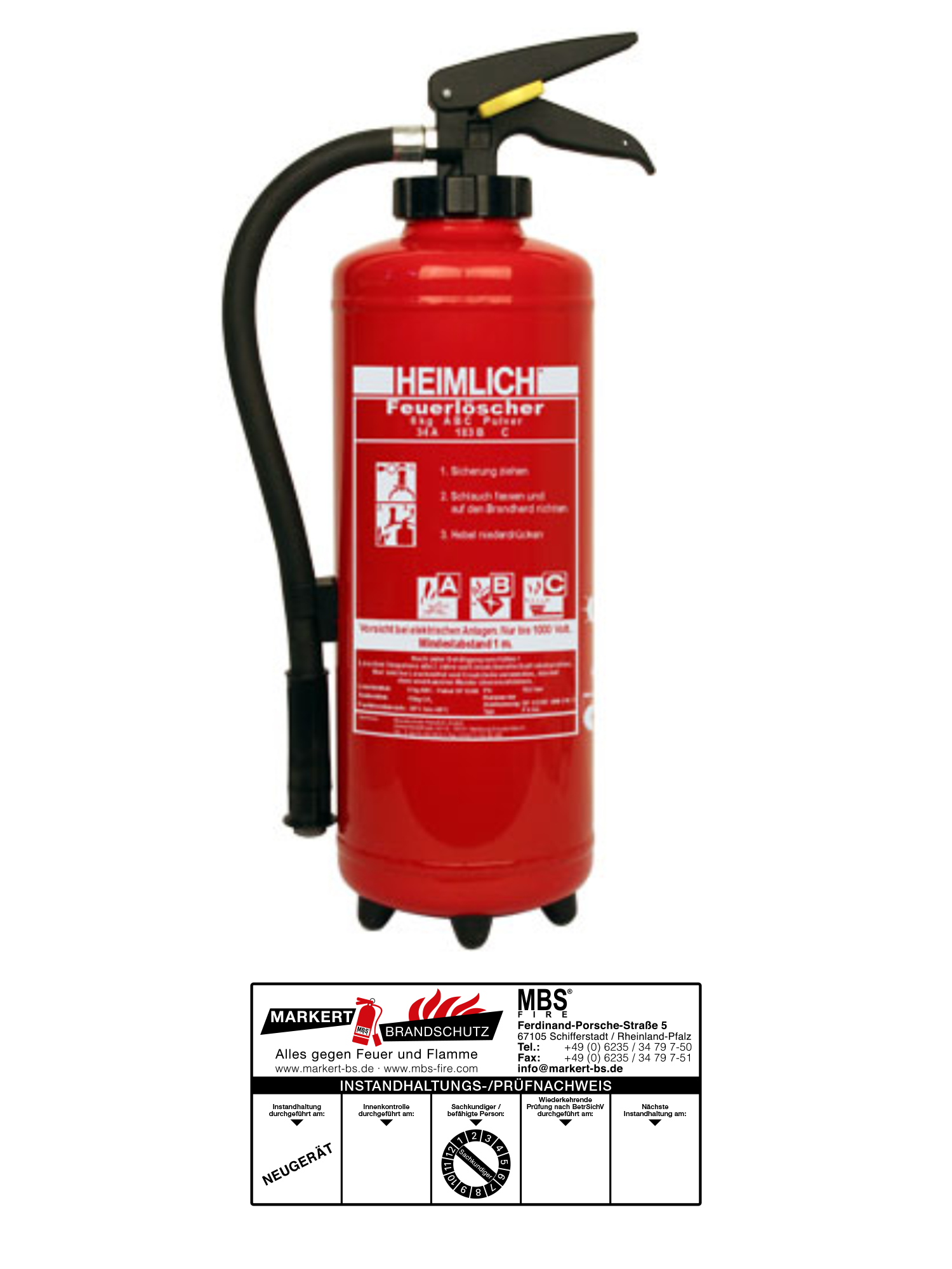 Pulverfeuerlöscher 6kg ABC - Dauerdrucklöscher Für Auto, Büro & Werkstatt (43A 233B C)