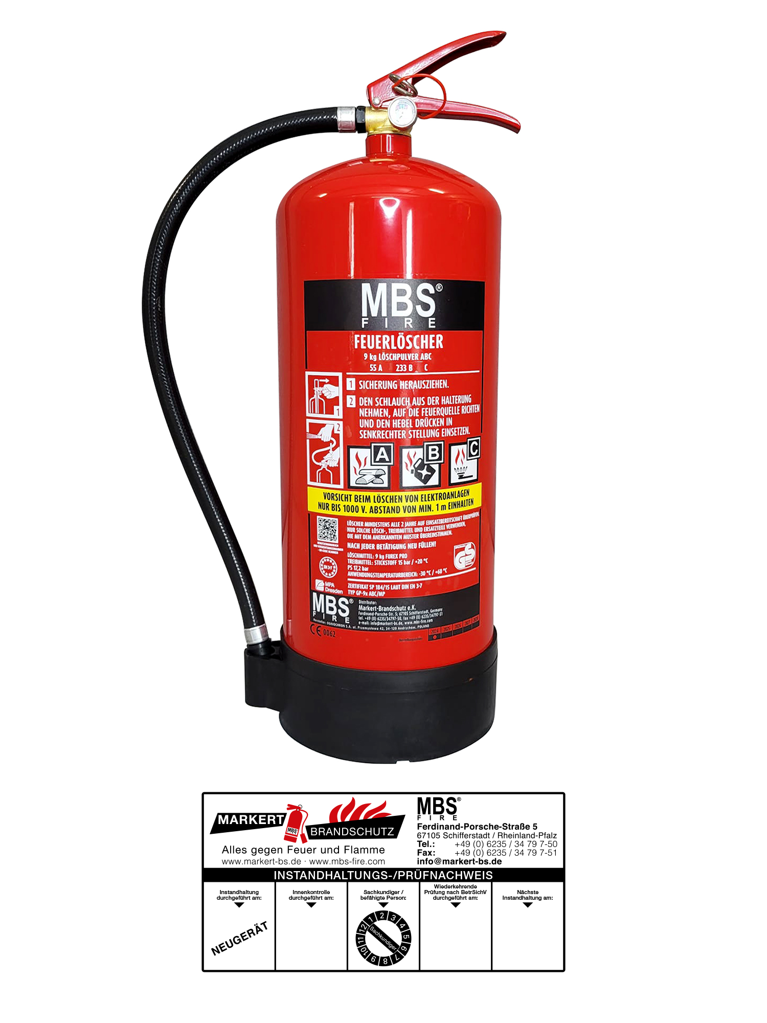 ANDRIS 12kg ABC-Pulver Feuerlöscher – Mit Manometer, 15LE, Für Gewerbe, Inkl. Wandhalterung & Prüfnachweis