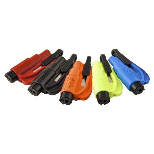 Resqme Rettungswerkzeug Gurtschneider Nothammer Schlüsselanhänger Feuerwehr orange