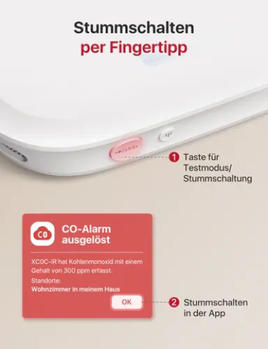 XC0C-iR Intelligenter Kohlenmonoxidmelder 2,4 GHz Wi-Fi, Stummschaltung per App