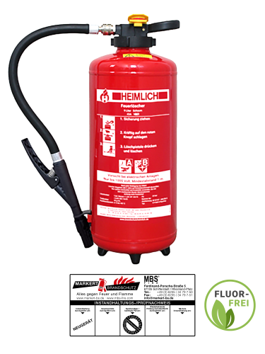 Heimlich 9l AB Schaum Auflade Feuerlöscher Fluorfrei 43A 183B inkl. Halterung u. Plakette