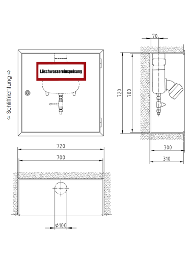 Jockel Einbauschrank aus Edelstahl Löschwasser-Einspeiseeinrichtung DIN 14461-2 Feuerwehr