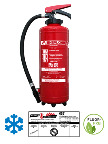 Heimlich S 6 HeF-4 fluorfrei frostsicher 6L Aufladefeuerlöscher inkl. Haterung u. Plakette