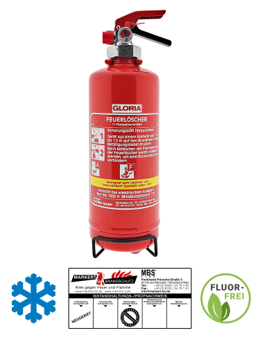 Gloria FDA 2, 2l Fettbrandfeuerlöscher Frostsicher und Fluorfrei inkl Halterung u. Plakette