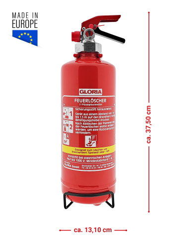 Gloria FDA 2, 2l Fettbrandfeuerlöscher Frostsicher und Fluorfrei inkl Halterung u. Plakette