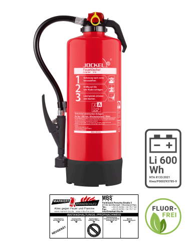 Jockel 9L Gel Feuerlöscher Lithiumbrand fluorfrei inkl. Halterung u. Plakette