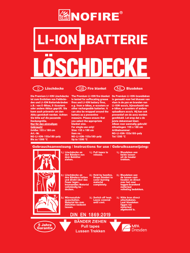 NOFIRE LI-ION Löschdecke 155×180 cm / Poly – für Lithium-Ionen-Akkubrände