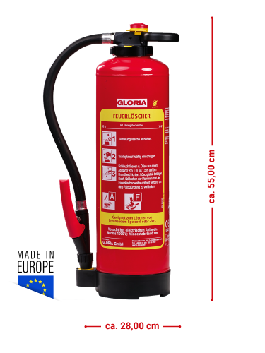 Gloria FA6 Pro 6l Fettbrand Feuerlöscher Schaum Frostsicher inkl Halterung u. Plakette