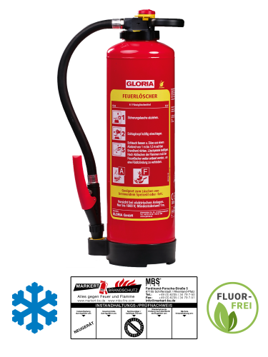 Gloria FA6 Pro 6l Fettbrand Feuerlöscher Schaum Frostsicher inkl Halterung u. Plakette