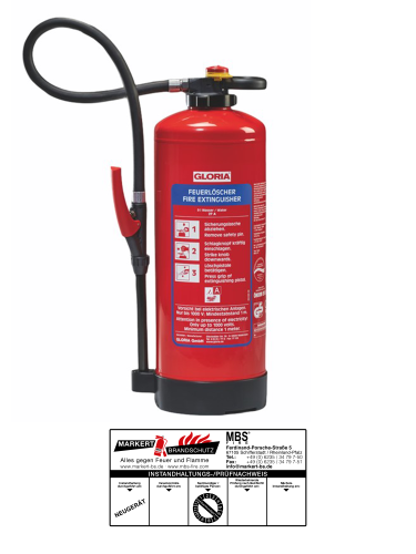 Gloria WKL 9 Pro - Wasser-Kartuschen-Aufladefeuerlöscher mit Cool-Down Effekt, geeignet für Lithium-Ionen-Akkus, DIN EN 3, 9l, 9LE