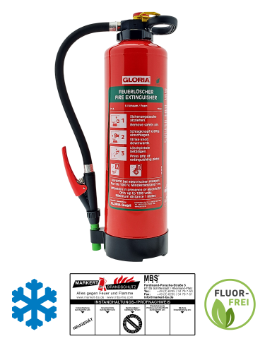 GLORIA SBF 6 PRO Schaum Feuerlöscher Frostsicher und Fluorfrei inkl Halterung u. Plakette