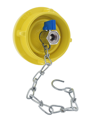TKW-Armaturen Storz Blindkupplung C mit Entwässerungshahn gelb RAL 1016