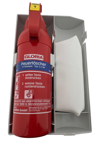 Gloria Löschbox 2l Schaumlöscher und Löschdecke 1,1 x1,1m inkl. Plakette