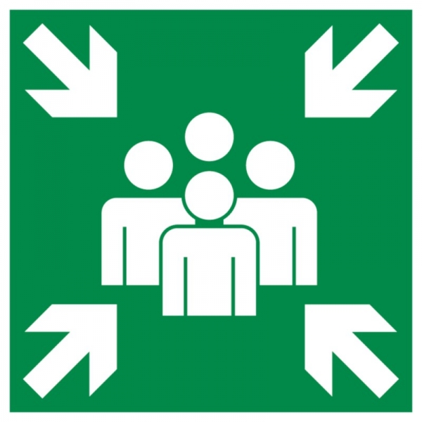 Schild Aufkleber Sammelplatz Sammelstelle 15x15cm Folie selbstklebend BGV DIN